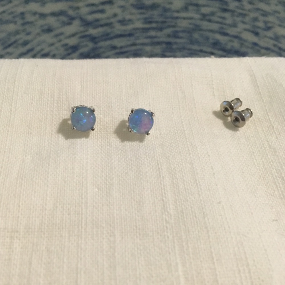 Minimalist boho Fire blue pink opal stud earrings
